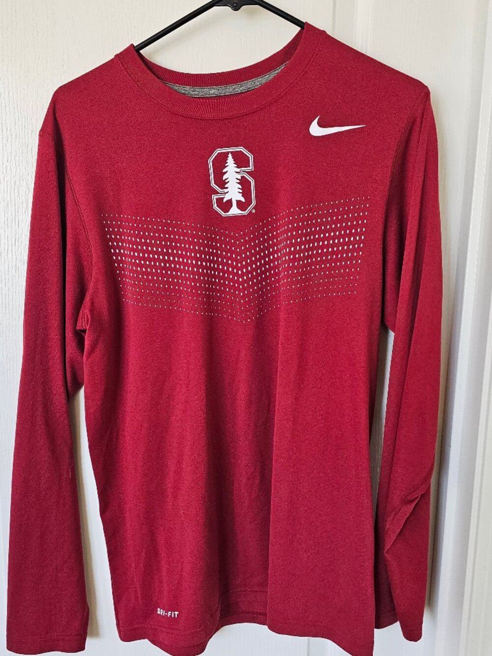 **READ** Stanford Cardinal Nike DRI-FIT Long Sleeve Performance Red Shirt Men's